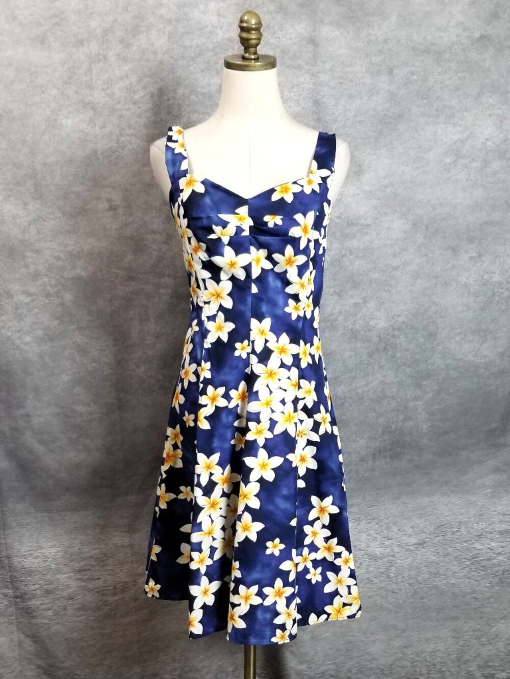 Royal Hawaiian Creations Dress Girls XL Blue Plumeria Floral Cotton Sundress Haw